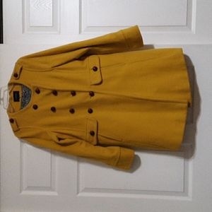 Ladies Wool Blend Mid Length Peacoat Mustard Color Size 10